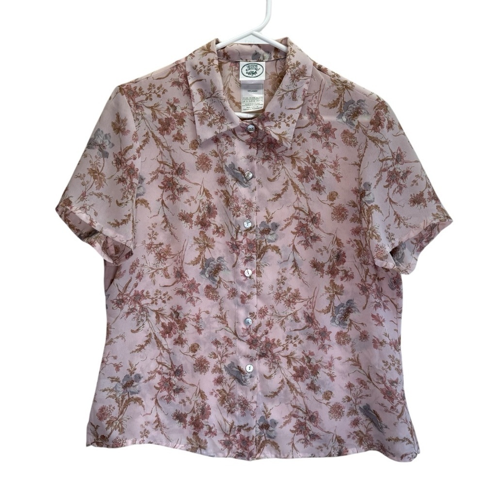 Laura Ashley Floral Pink Short Sleeve Button Down Blouse. Size 10 - Picture 2 of 8